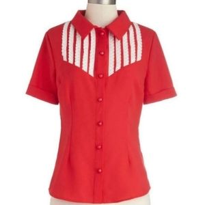 Bea & Dot Short Sleeve Button-down Top Large